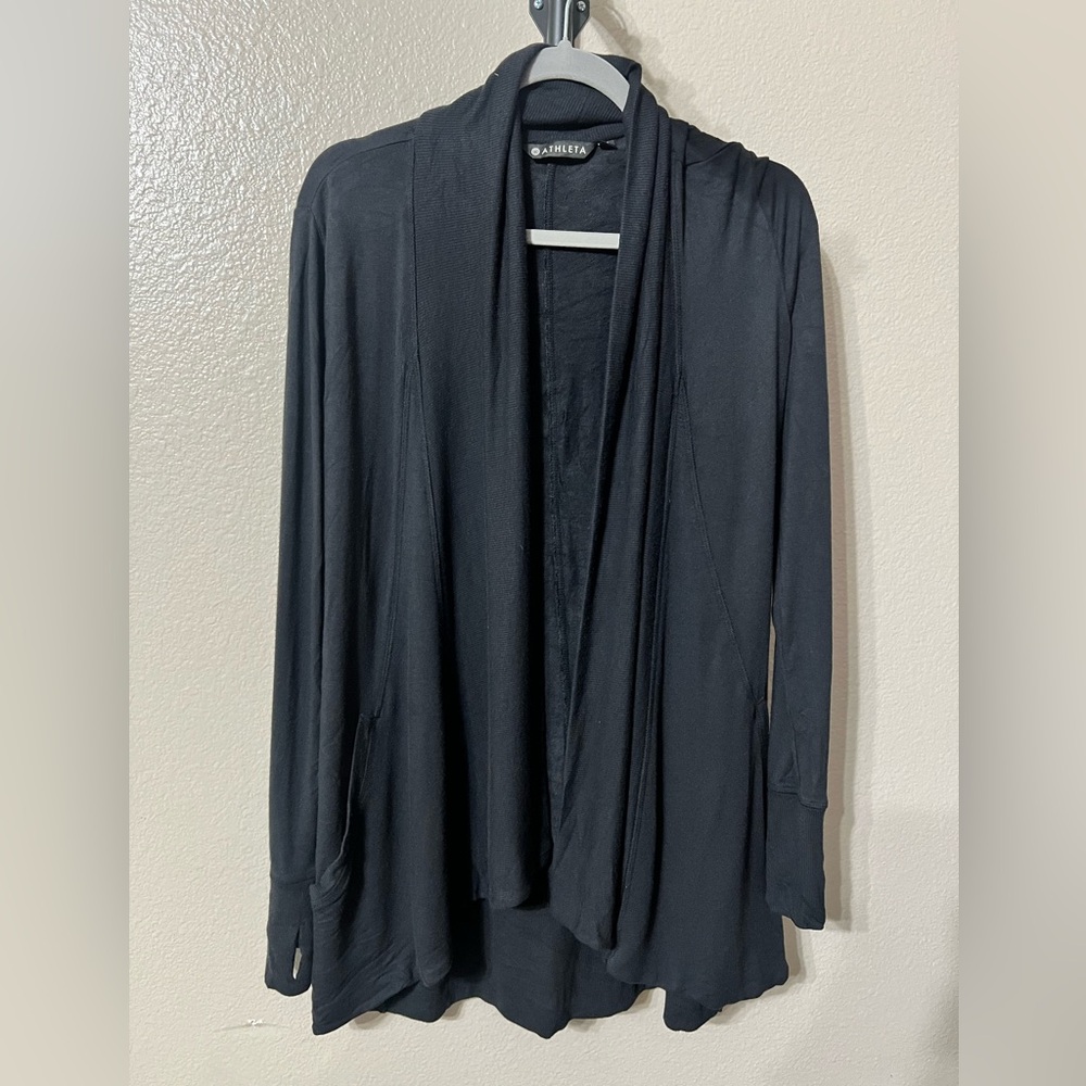 ATHLETA Women Black Pranayama Wrap Sweater. Sz- Medium
